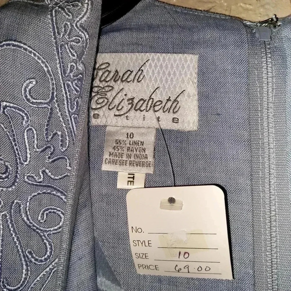 NWT VTG Sarah Elizabeth Blue V Neck Short Sleeve Long Dress 10P Embroidered - Picture 7 of 7